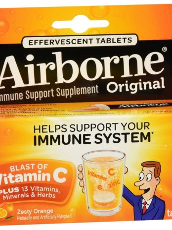 Airborne Original Immune Support Supplement Effervescent Tablets Zesty Orange – 10 TB